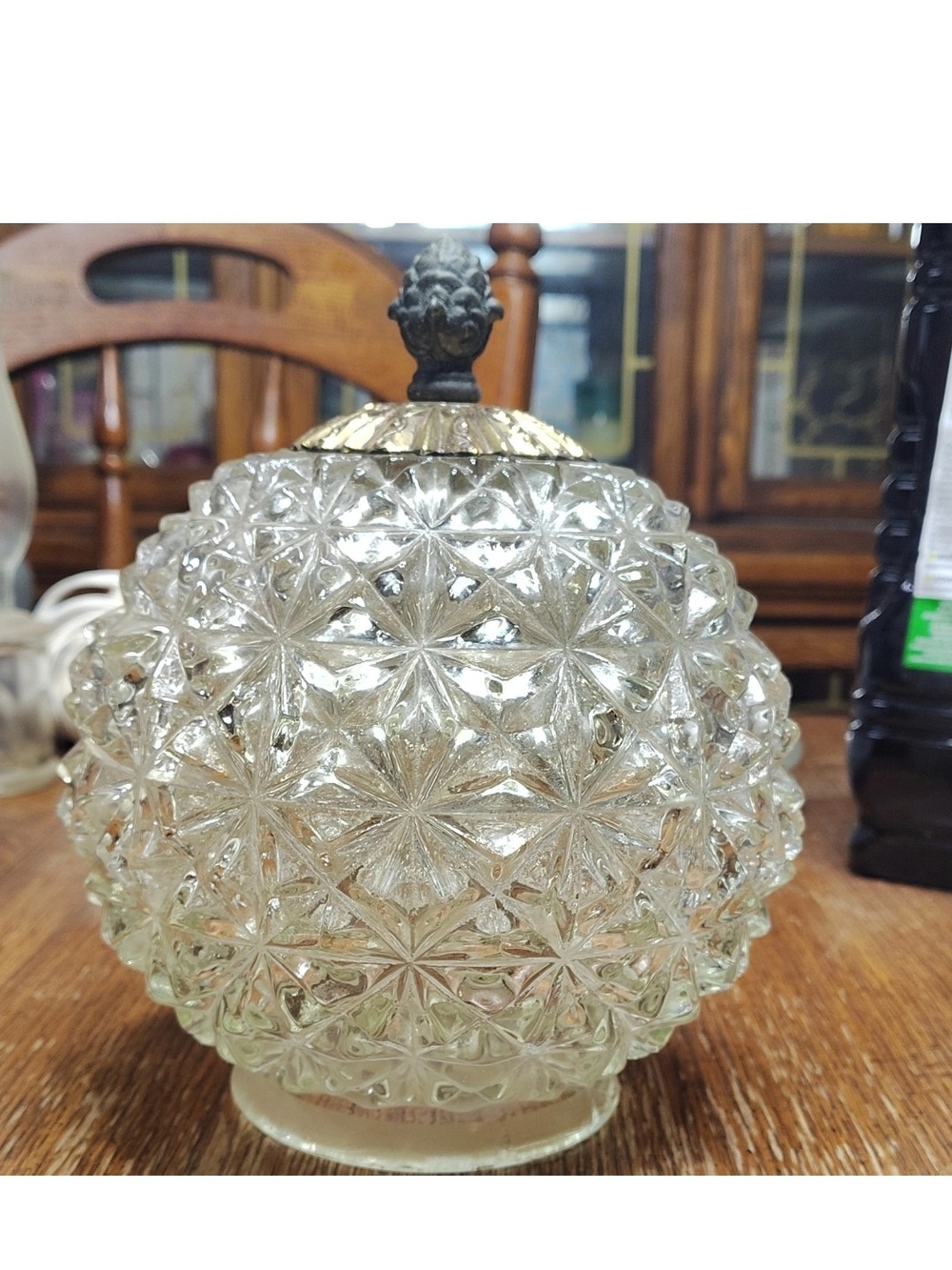 vintage mid-century modern Hollywood Regency clear cut-glass ceiling light globe